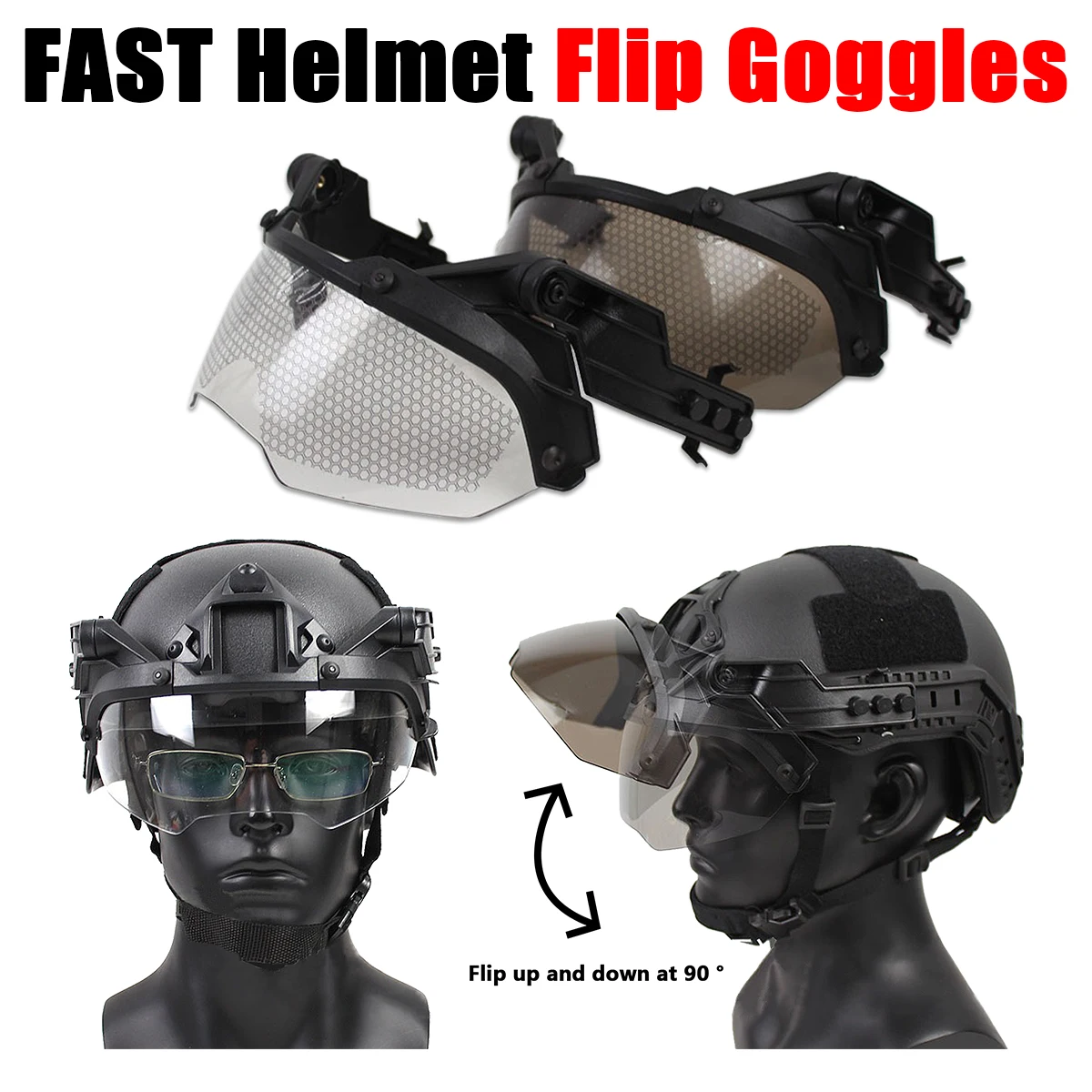 Adjustable Tactical FAST Helmet Flip Goggles Airsoft Paintball MICH 2000 Helmet Windproof Anti Fog CS Wargame Protection Goggles