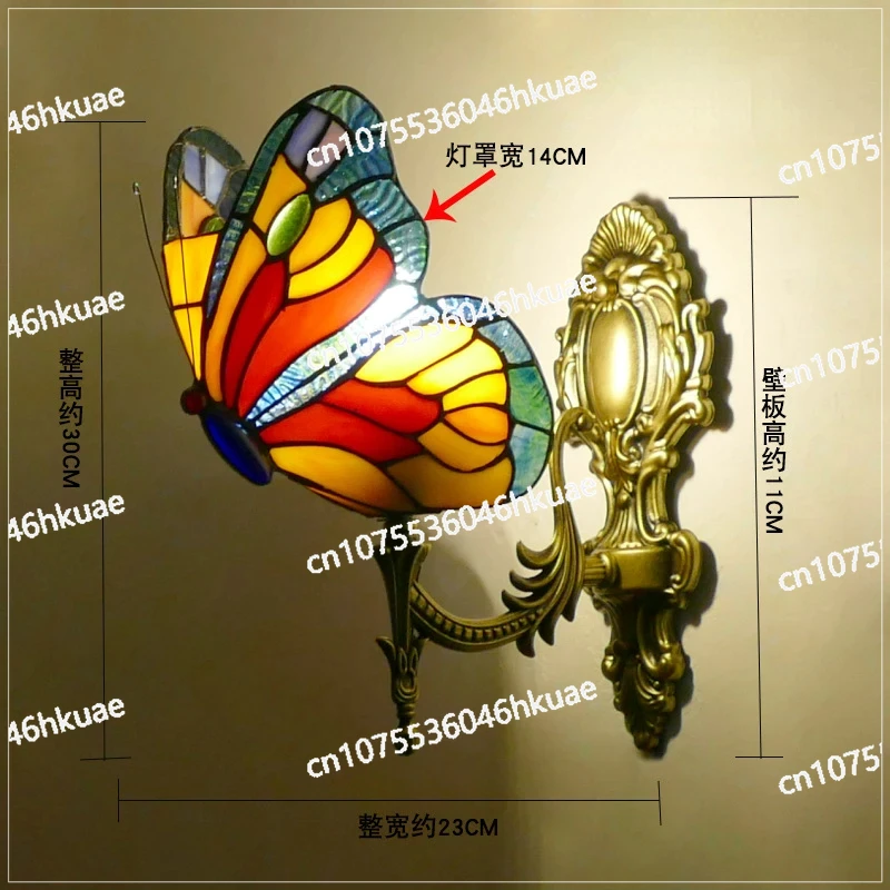 

Vintage Style Butterfly Aisle Wall Colored Glass Creative Bed Decorative Pastoral Bar Wall Light Light bulb not inclu
