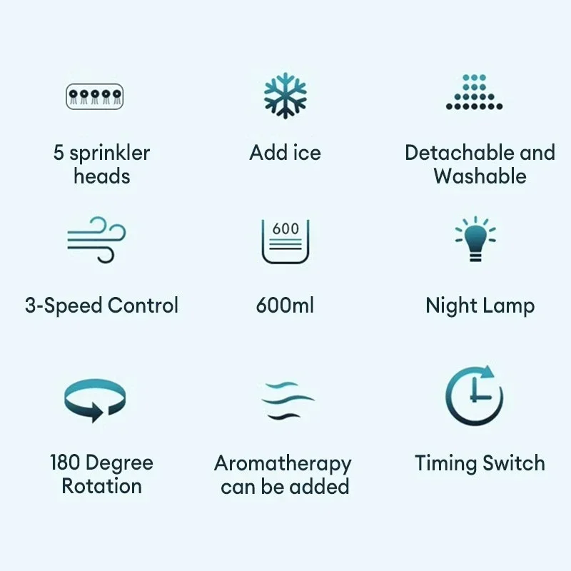 3-in-1 휴대용 에어 팬 전기 USB LED 야간 조명 미스트 물 재미 가습기 공기 데스크탑 팬 쿨러 7색 주변 조명