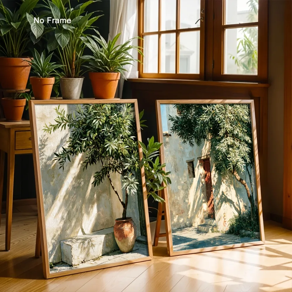 2PCS Large-sized frameless canvas paintings,2pcs Frameless,Mediterranean Olive Tree Wall,Rustic Plant Poster Printing,Tuscan Coa