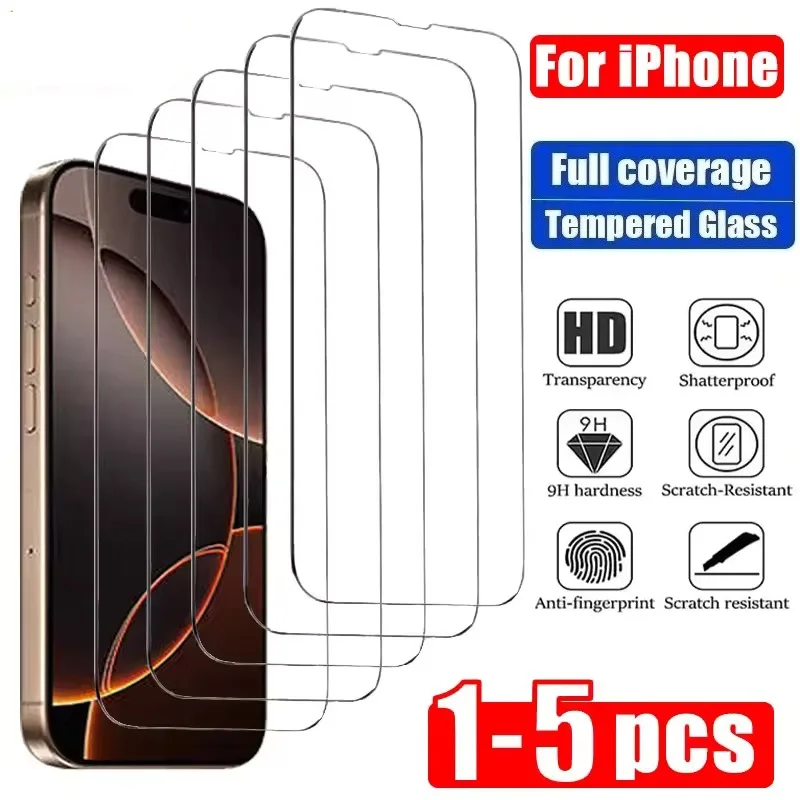 1-5 Piezas Vidrio Templado HD-Definición para iPhone 17 14 13 12 11 16 15 Pro Max 12 13 X Xs Max XR Protector de Pantalla de Vidrio