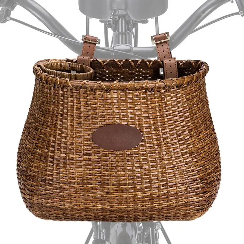 Bikes Basket Front Cargo Large Capacity Cycling Basket Bikes Baskets Storage Basket Adjustable Leather Carabiner for Water Cups