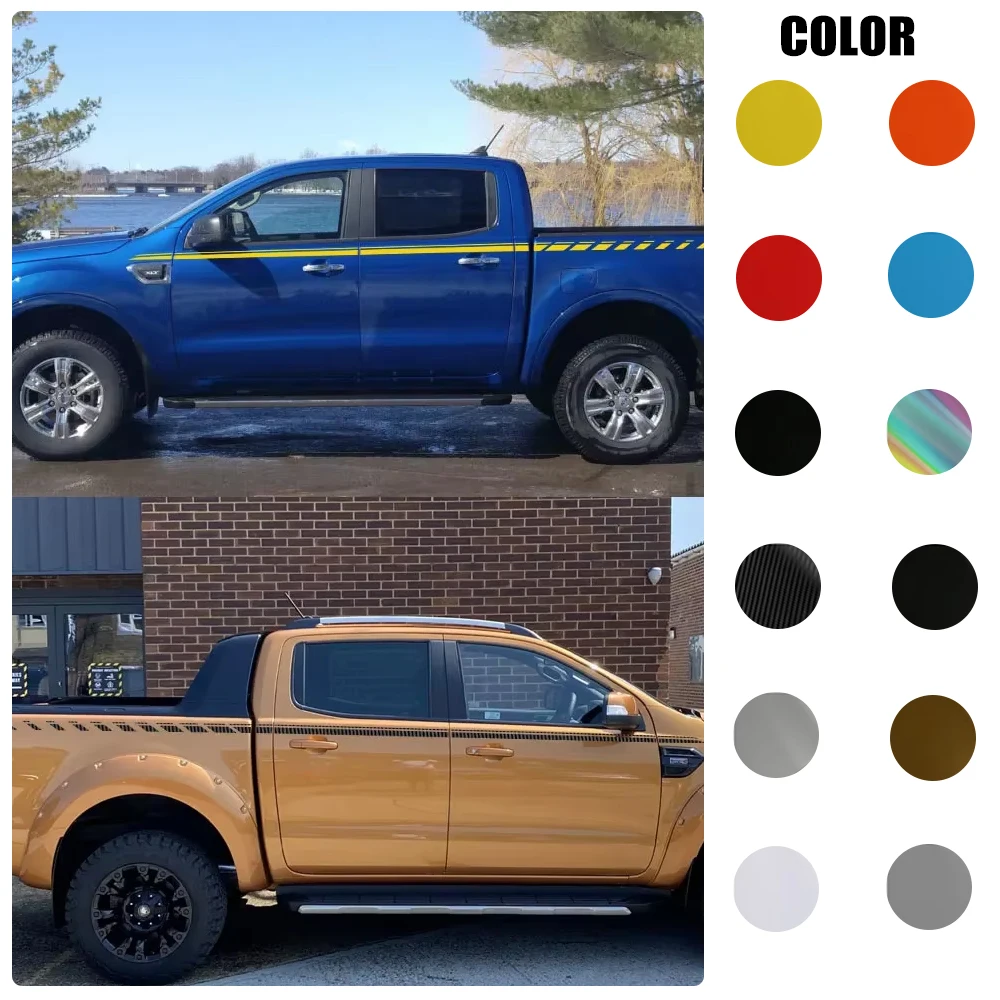 

2 шт., боковая наклейка на автомобиль, линия талии, длинная полоса, виниловая пленка, сделай сам, декоративная наклейка, аксессуары для автостайлинга для Ford Ranger F-150 F150 Truc