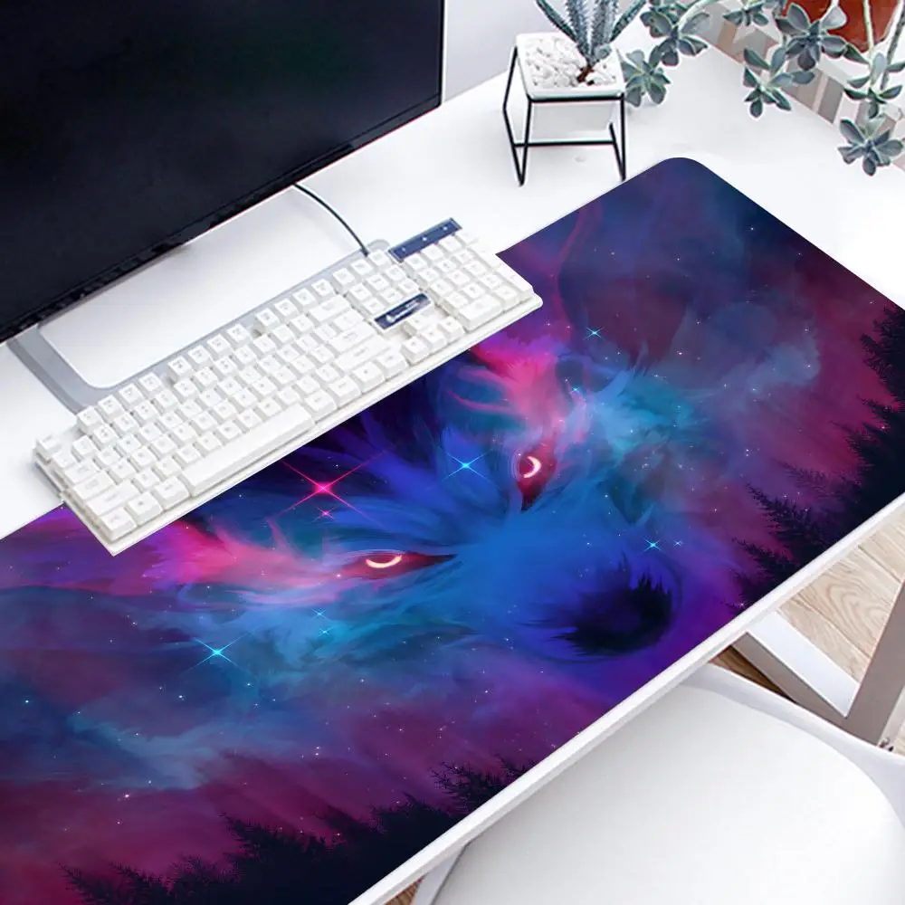 Moon Black Wolf Art Mousepad Large Gaming Mouse Pad LockEdge Thickened Computer Keyboard Table Desk Mat