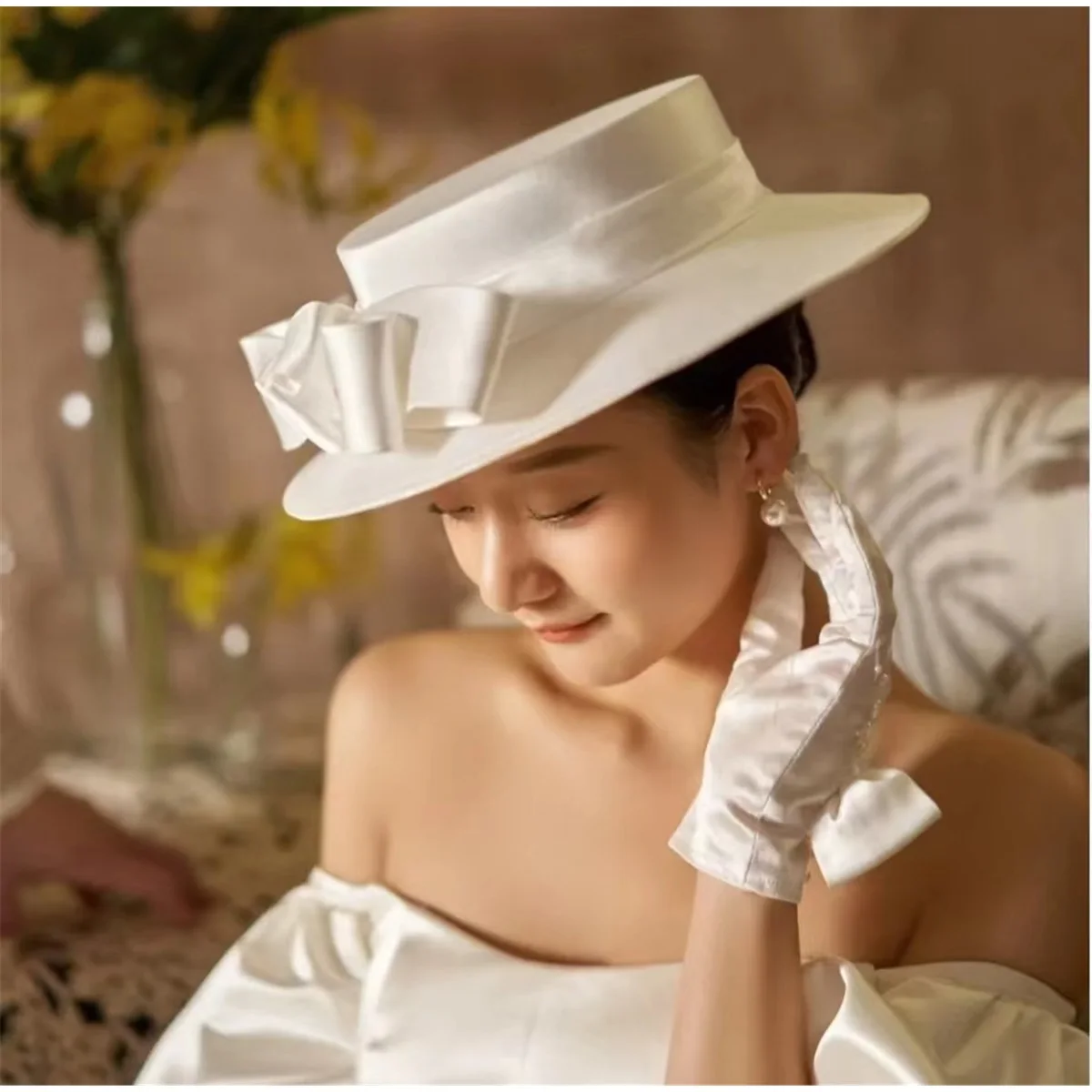 bridal hat European style flat top travel photo studio photo hat