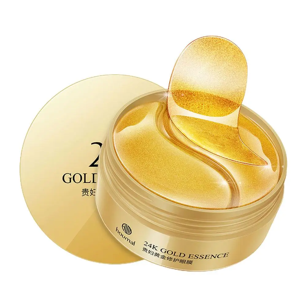 60 piezas/caja Mascarilla de Ojos de Colágeno con Cristal Dorado 24K y Algas Marinas, Anti-Ojeras, Hidratante, Antienvejecimiento