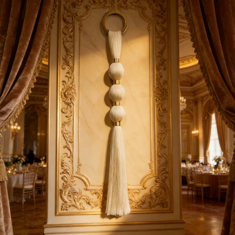 

Design Nordic style bali Handmade weave in Fiber Art for main bedroom provide ceremony backdrop as decor with Ball and Narrow