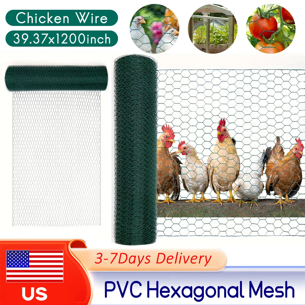 

Сетка для птичника из оцинкованной стали с ПВХ-покрытием, 39.37x1200 дюймов, шестигранная, с отверстиями 1 дюйм, антикоррозийная, для ограждений, сада, DIY, защиты растений