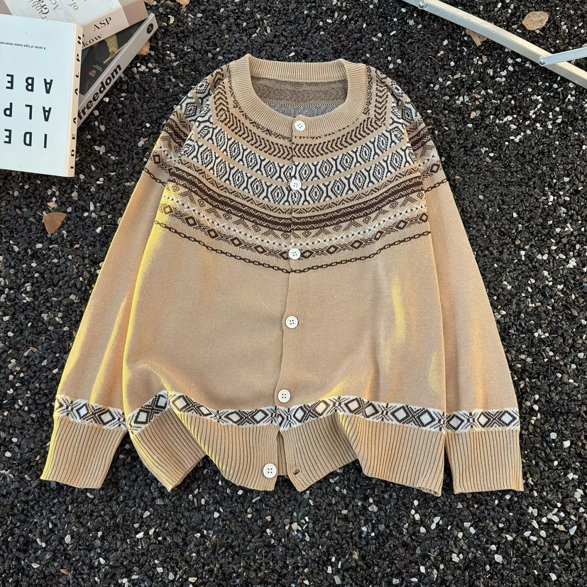 American Lazy Fair Isle Strickpullover, Strickjacke, locker, lässig, lockeres Gefühl, vielseitige Oberbekleidung, Oberteil, Polyesterfaser, Winter, lang...