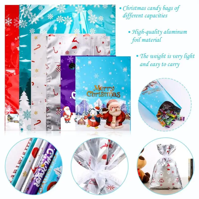 Christmas Wrapping Bags 27 Pieces - Foil Wrapped Santa Bags Gift Bags with Ribbons, Ties 4 sizes and 9 designs