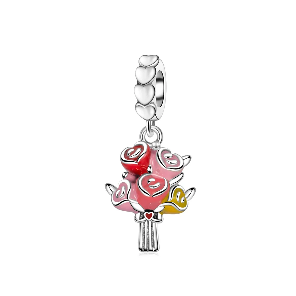 Pan Charms Original A Bouquet of Roses Dangle Charm Bracelet Pendant Jewelry