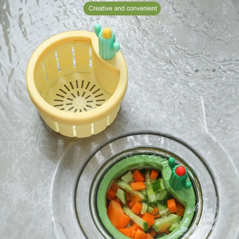 Colador residuos cocina Cactus innovador, cesta drenaje con comunicado prensa, red filtro fregadero