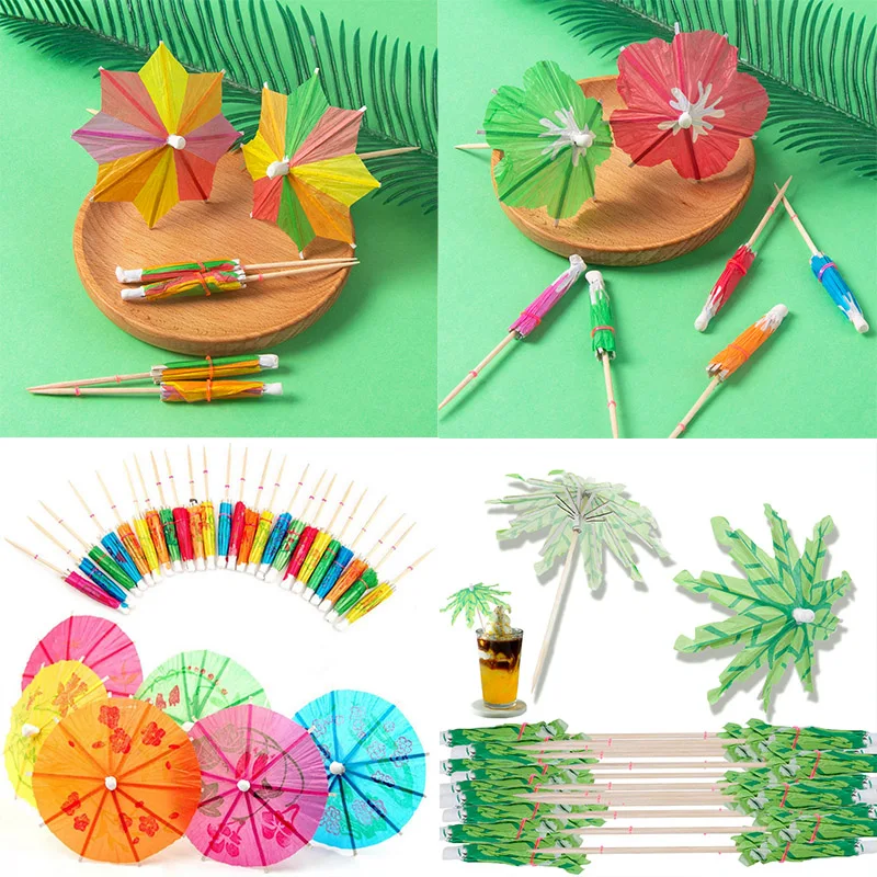 Regenschirm Cocktail Getränk Picks Hawaiian Party Dekor Obst Lebensmittel Sticks Cocktail Bambus Zahnstocher Kuchen Topper Geburtstag Party Dekor