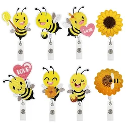 Felt Cute Bee Retractable Badge Reel Cartoon Animal Alligator Clip Doctor Nurse Staff ID Card Work Card Badge Holder Accessories