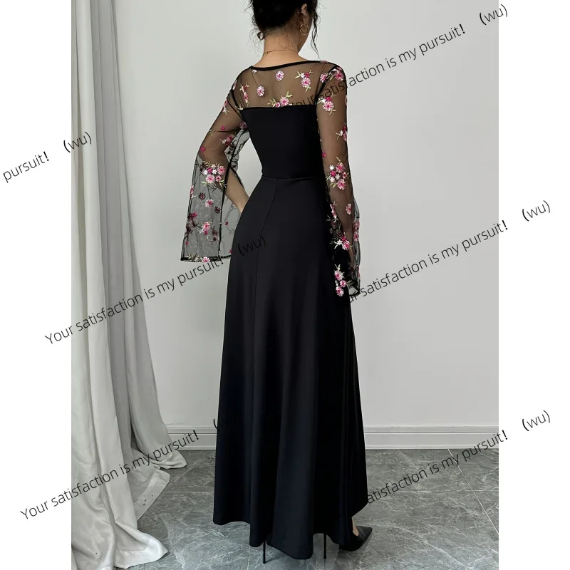 

ZOCI-Европейское и американское платье с вышитыми сетчатыми рукавами и рогами, облегающее платье