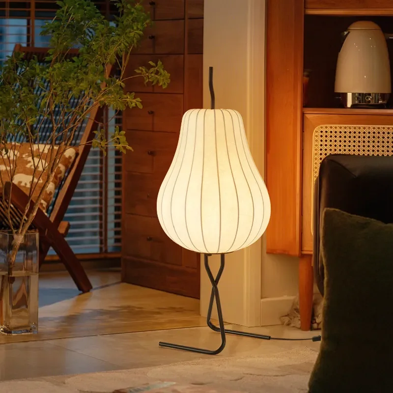 Nordic Pear Shape Silk Floor Lamps Modern Simple Living Room Decor Stand Light Bedroom Beside Led Lighting Indoor Illumination
