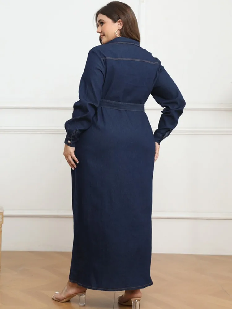 4XL 5XL Plus Size Denim Elegant African Dresses For Women Dashiki Autumn Winter Maxi Dress Traditional Africa Clothing Fairy