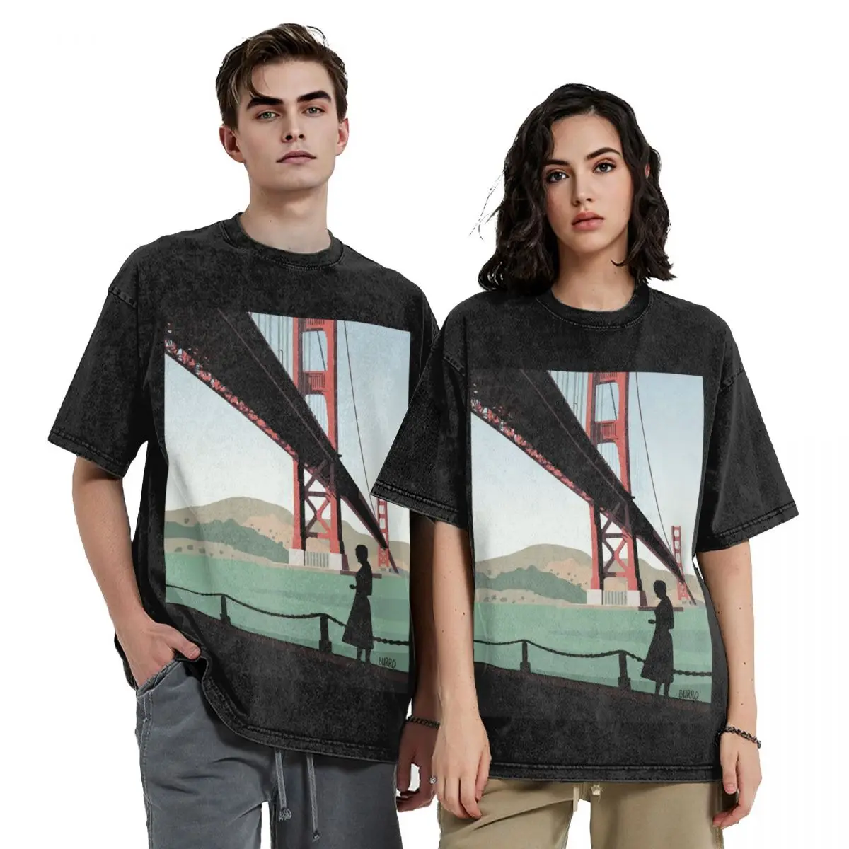 

Vertigo Golden Bridge Illustration by Burroi T-Shirt summer clothes blue lock oversized sublime mens t shirt