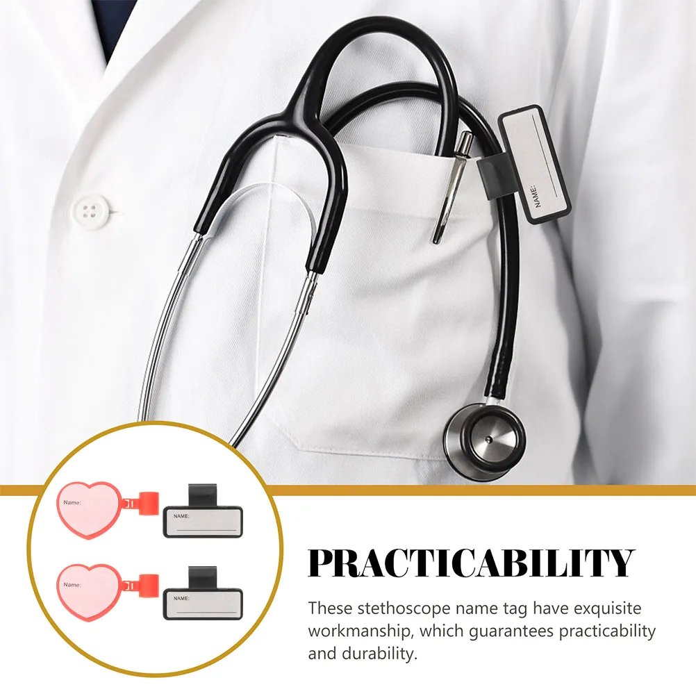 

4 Pcs Stethoscope Name Tag Heart Rectangular ID Tags Plastic Bright Color Easy Identification Clip for Nurses