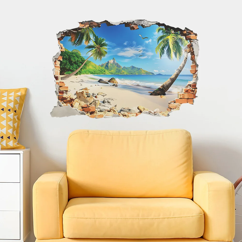 Fashion chic wall beach beach coconut tree bedroom living room porch home decoration wall stickers