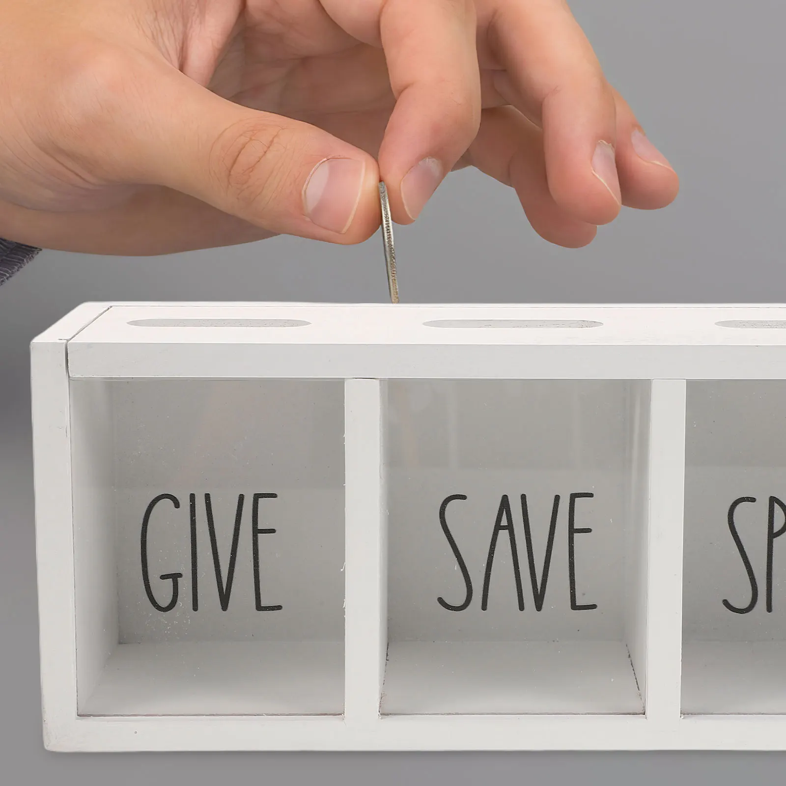 

Children Savings Money Bank White Coin Banks Counter Jar Save Spend Give Piggy Bank Wooden Storage Bedroom