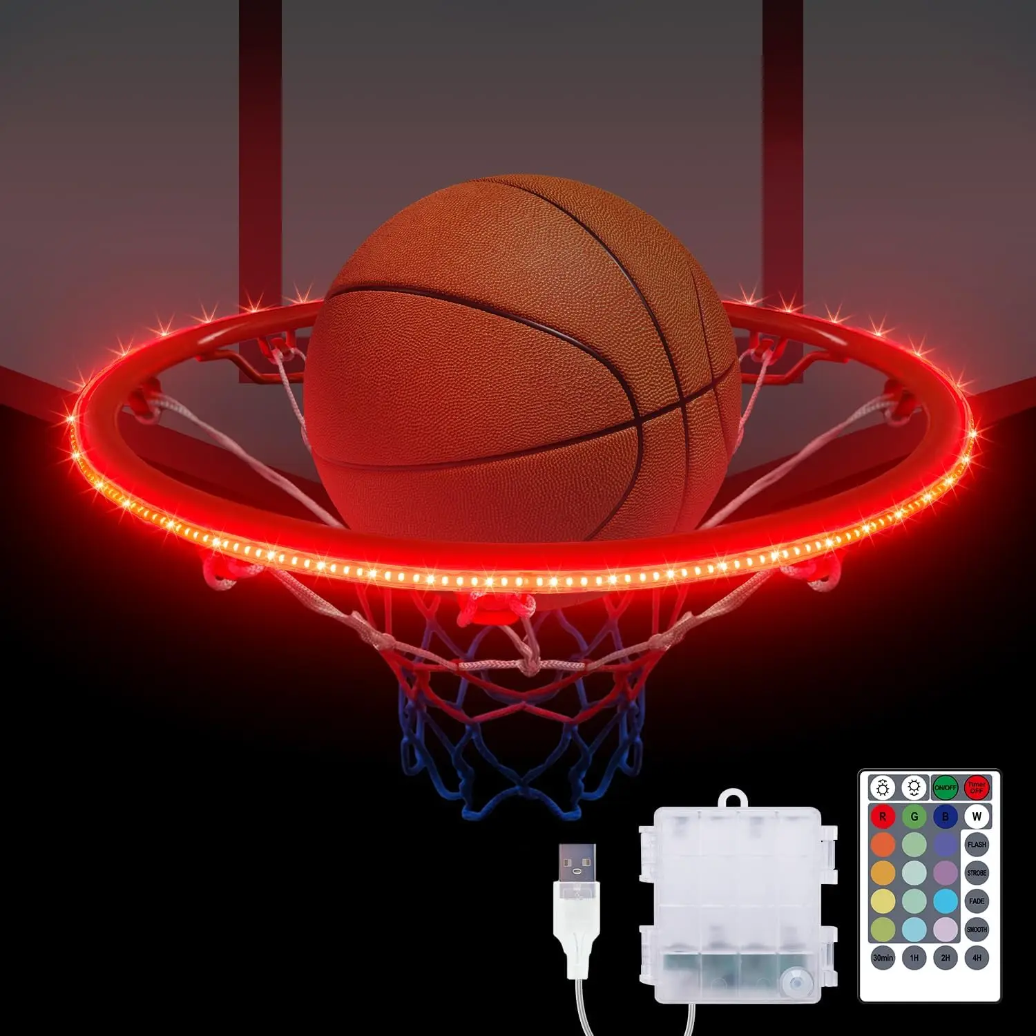 

LED Basketball Hoop Light with Remote, 16 Colors & 4 Modes, Waterproof for Night Play