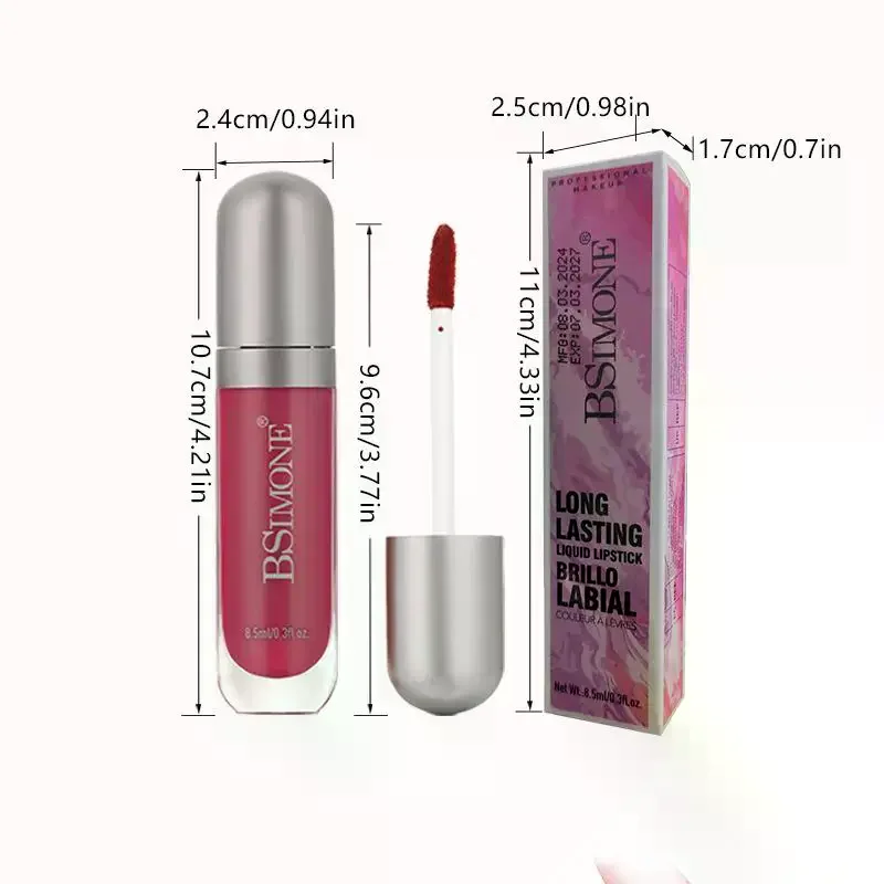 BSIMONE Batom Líquido Matte Aveludado de Longa Duração, Não Transfere, Alta Pigmentação, Hidratante e Nutritivo