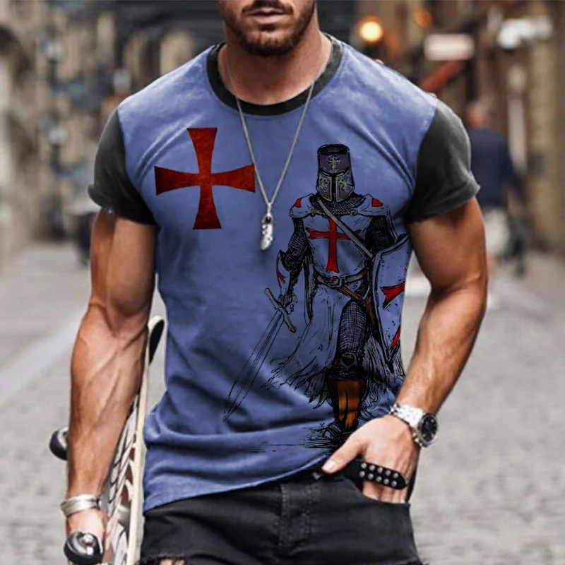 Fashion Cross And Knights Templar Pattern Men's T-Shirts Short Sleeve 3D Printed Street Comfort Tee 6XL Plus Size Casual Tops view 3