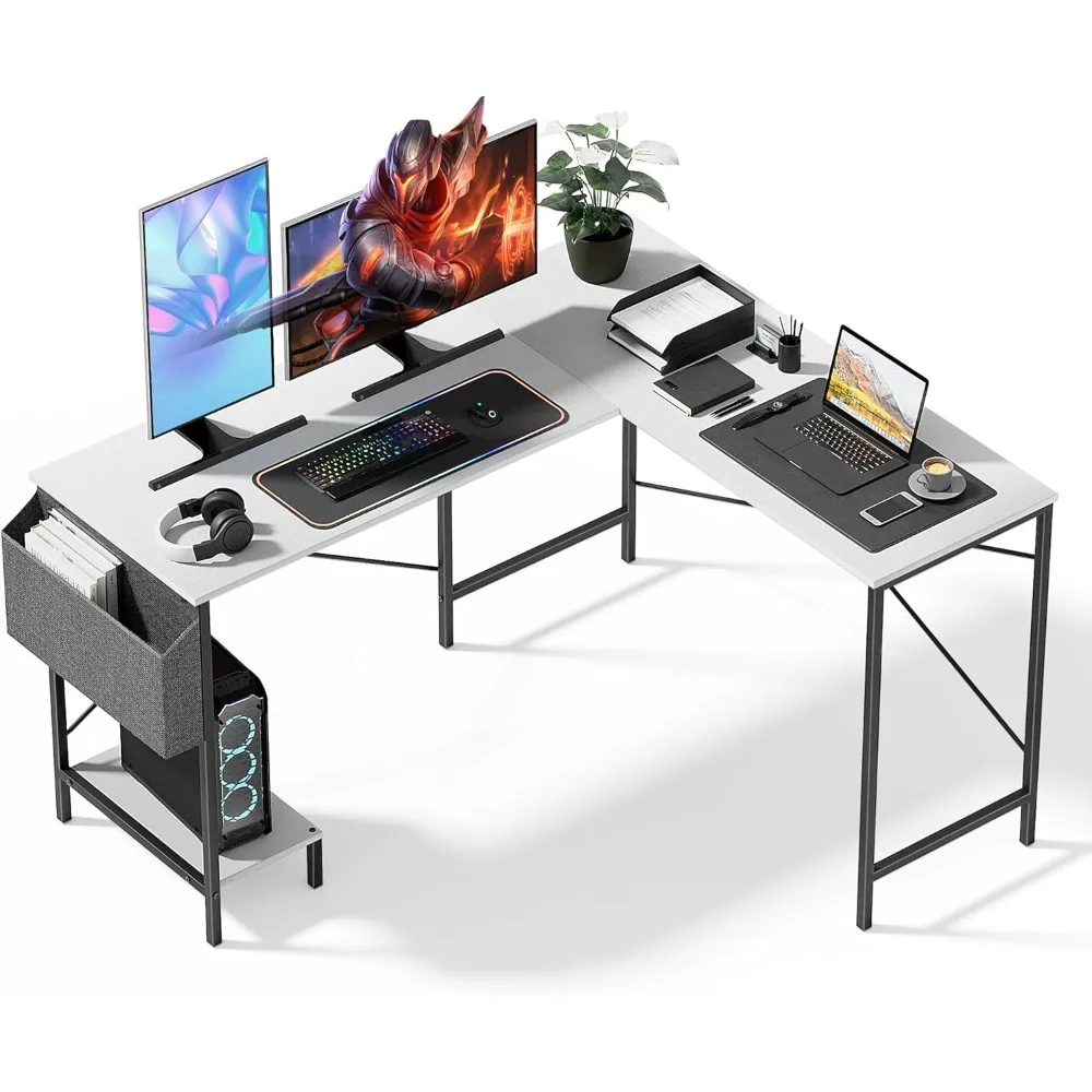 L Shaped Desk Gaming Computer 50 Inch Reversible Corner Table PC Work Table for Writing Study Small Place Office Desks