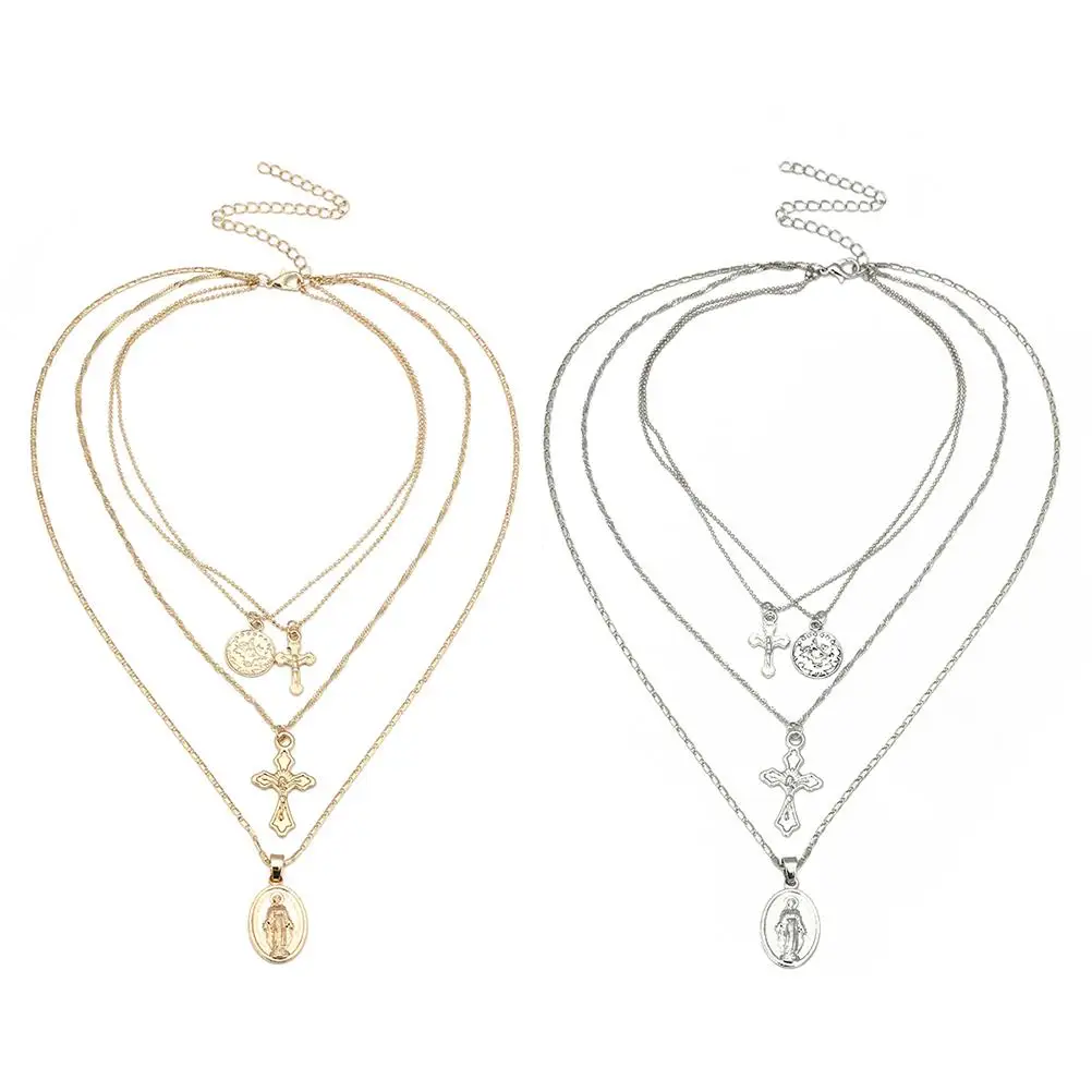 

Choker Women 3 Layer Cross Pendant Durable Elegant Birthday Necklace Wedding Gifts Jewelry