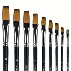 9pcs Flat Acrylic Paint Brushes, Synthetic Japanese Artist Bright Paint Brushes, For Acrylic Painting, Oil, Watercolor, Gouache