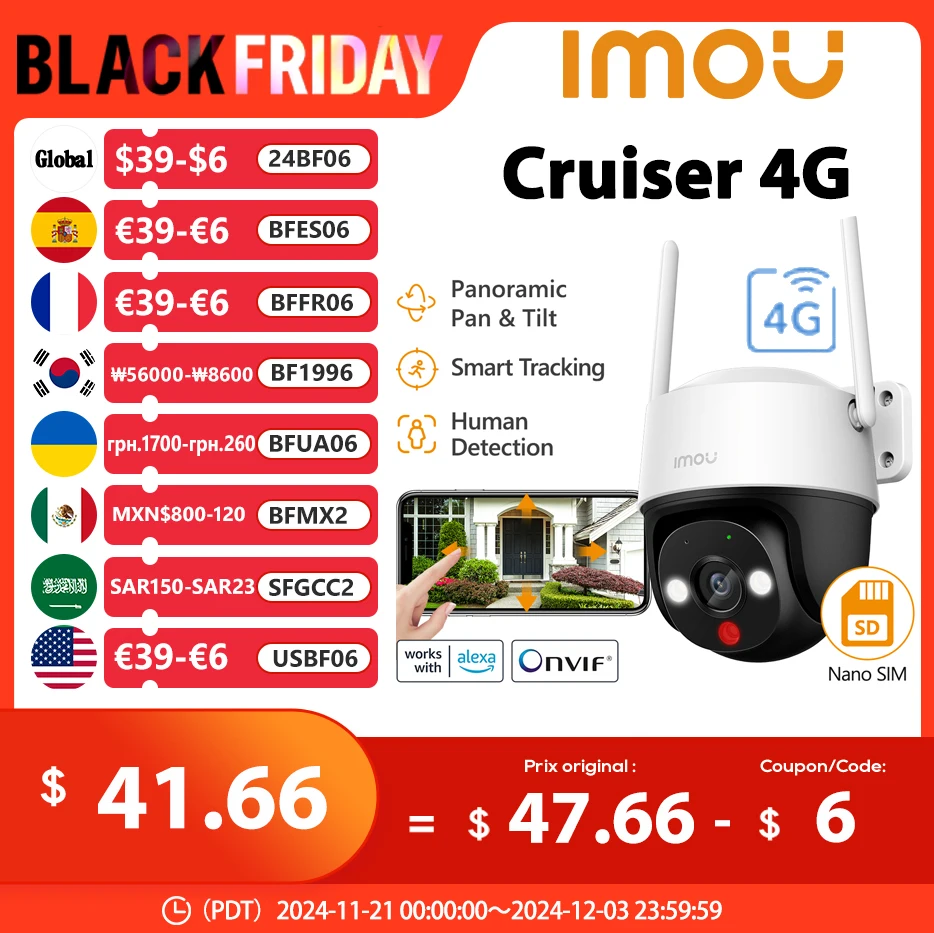 IMOU Cruiser 4G 2MP Outdoor Camera 360° PTZ Smart color Night Vision Wi-Fi IP66 Human Detection IP Surveillance Camera CCTV