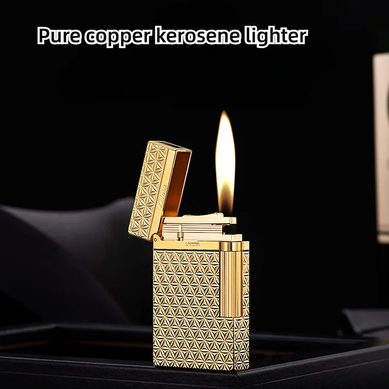 

Retro Carved Kerosene Lighter, Flip Side Sliding Grinding Wheel Ignition Pure Copper Lighter, Suitable for Collecting Gifts