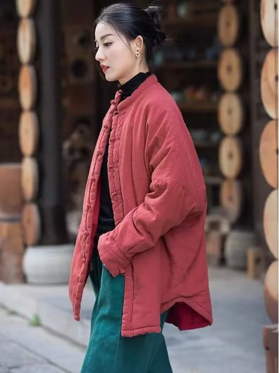

Women's Cotton Padded Jaet Mid-Length Oversized Sweet Sle Thiened Winter Coat National Sle Linen Cotton Coat