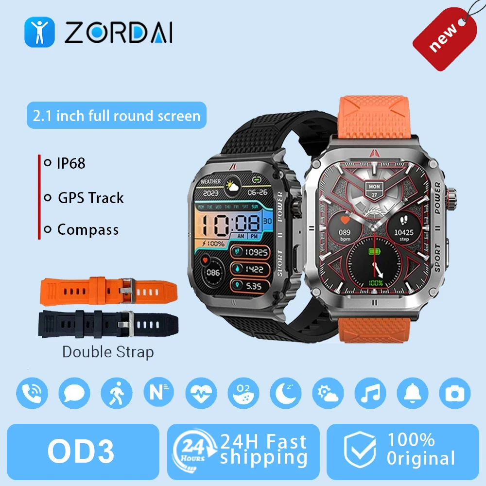 Zordai OD3 For Huawei Xiaomi Dial Call 2.1HD Men Smart Watch Depth 30m Waterproof Outdoor Sports Smartwatch Heart Rate Tracker