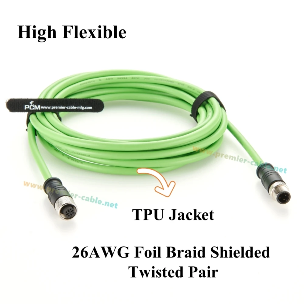 Profinet M12 4-Pin D-Code Stecker auf Buchse Verlängerungskabel Wasserdichtes Abgeschirmtes Cat5 Ethernet Hochflexibles Kabel für Industriekameras – Detail 3