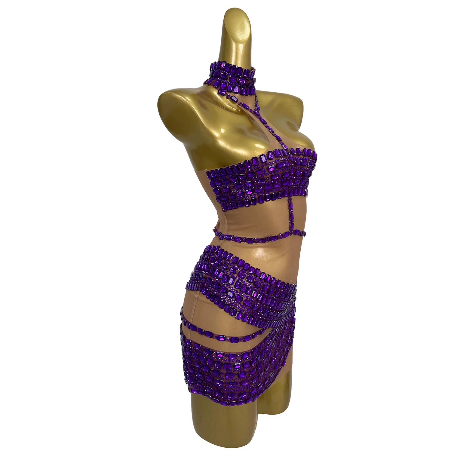 Sexy Pole Dance Sparkly Strass Jurk Avond Verjaardag Vieren Prom Gown Feestjurk Prestaties Outfit Fangtang