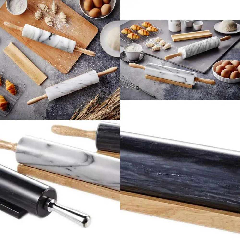 

18 Premium Wooden Handle Rolling Pin with Polished Stone Surface for Effortless Baking