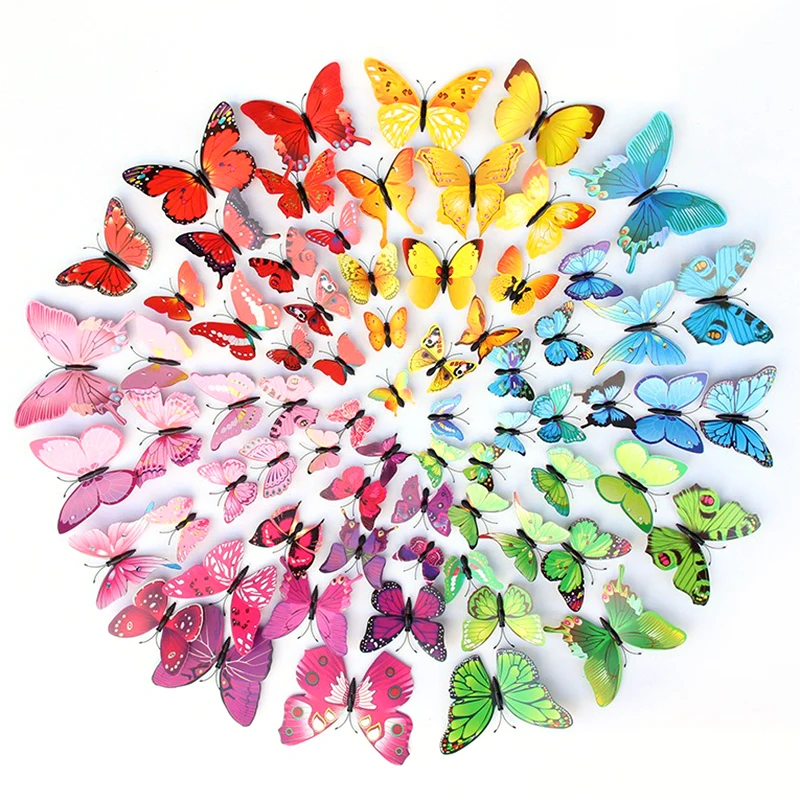 ثلاثية الأبعاد بولي كلوريد الفينيل فراشة الثلاجة ملصق 12 قطعة ملصقات فراشة مختلط الحجم الفن الحديث DIY المواد جدار المنزل الطرف الديكور ZYF