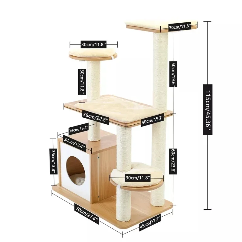 Hot Sale Wooden Cat Tree Modern Cat Tower With Spacious Condo Scratching Post