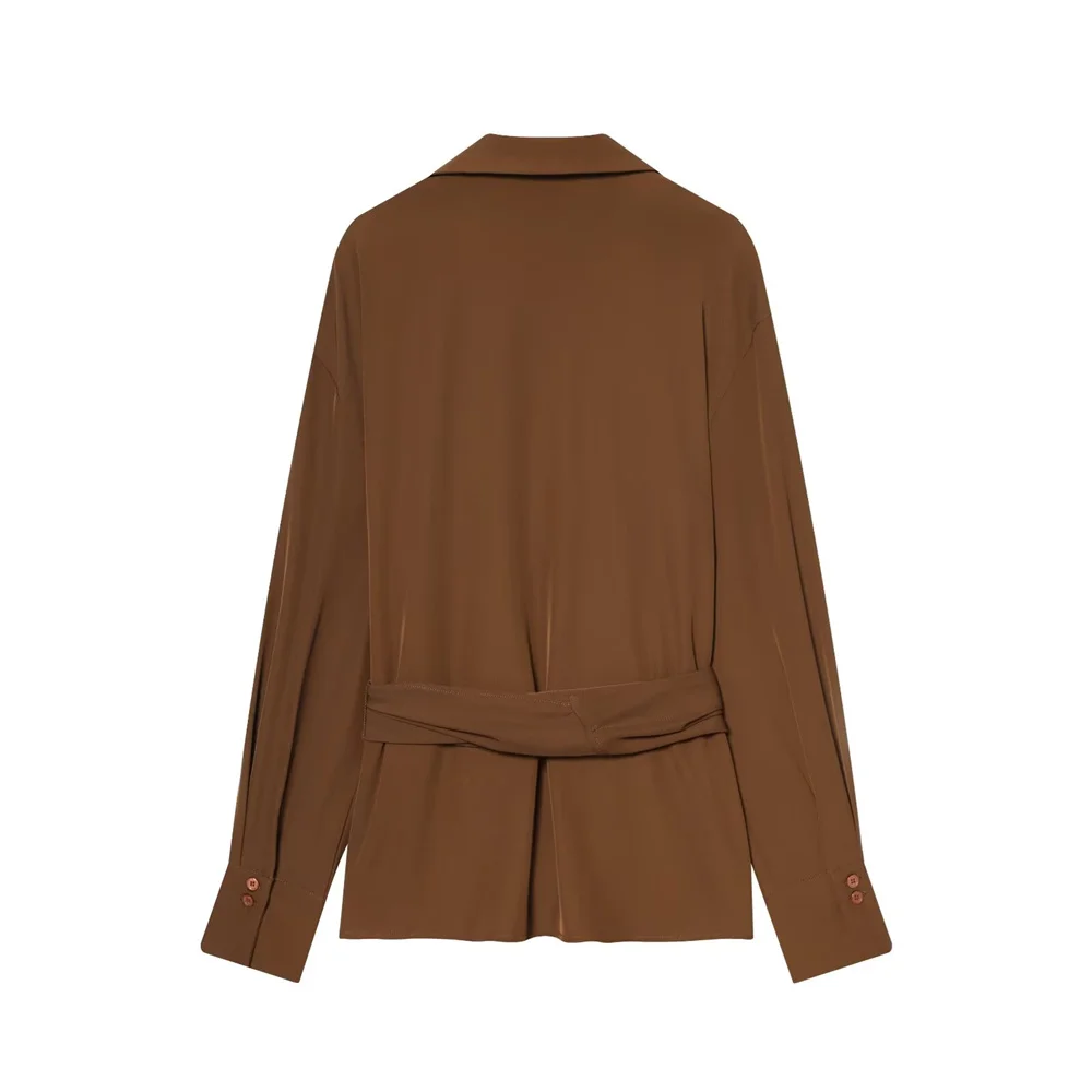 Autumn and Winter New Women's Clothing Style Solid Color Simple and Versatile Long Sleeve Double breasted Folded Top