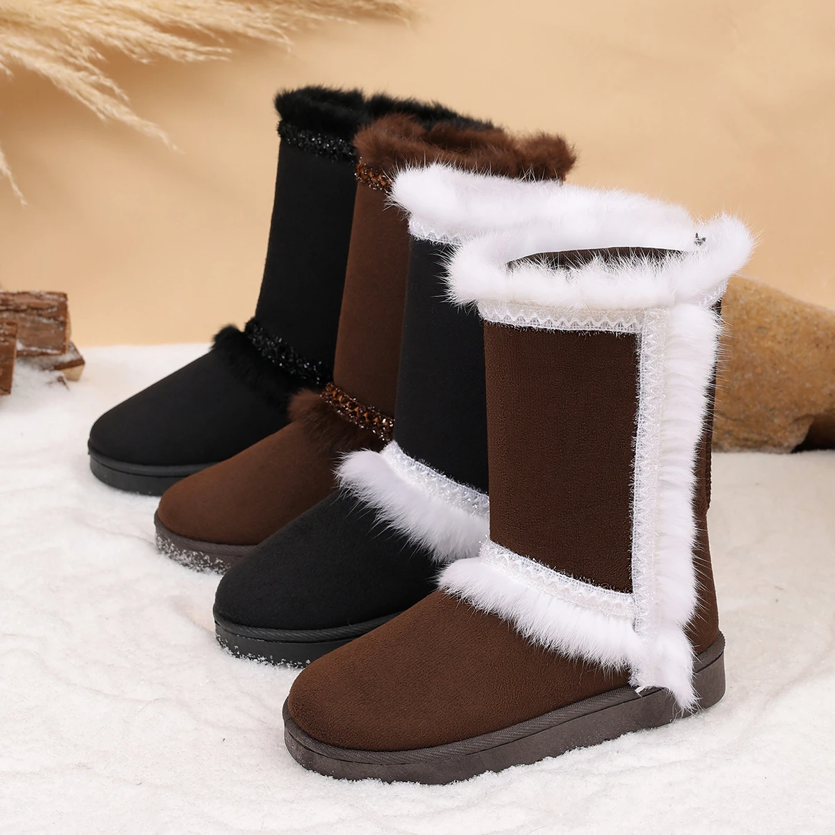Elegante Winterstiefel mit Rundem Zeh, Sexy, Rutschfest, Lässig, Mittellang, Modisch, Neu, Bequem, Große Größen, Damenstiefel – Detail 3