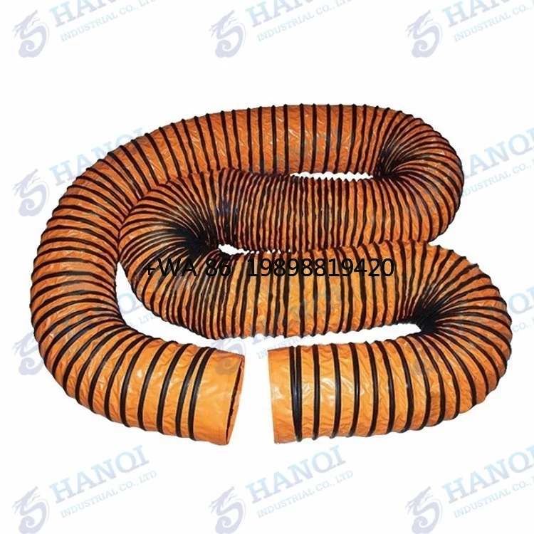 Duto de ar de ventilação com anéis de suspensão de aço inoxidável para mineração e túnel retardador de fogo antiestático PVC flexível