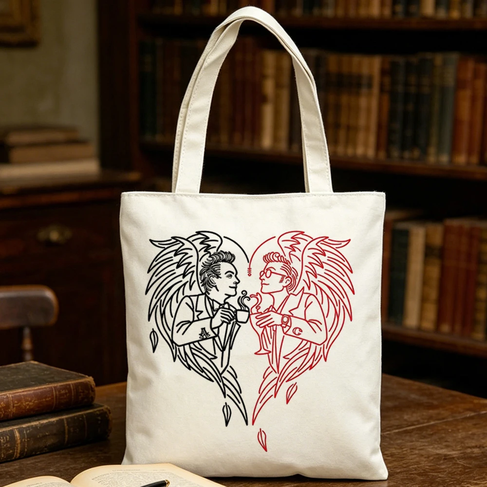 Good Omens tote bag bolsas de tela totebag canvas  torba na zakupy reusable femme