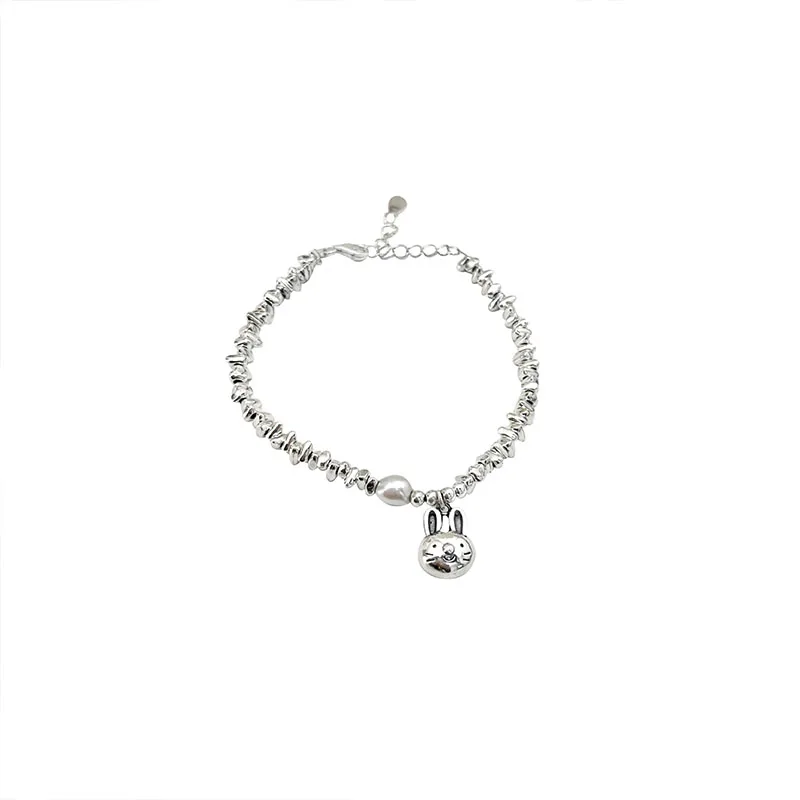 

Small Silver Bunny Pendant Pearl Bracelet Women's 925 Sterling Silver Light Luxury Small New Accessories High End Jewelry