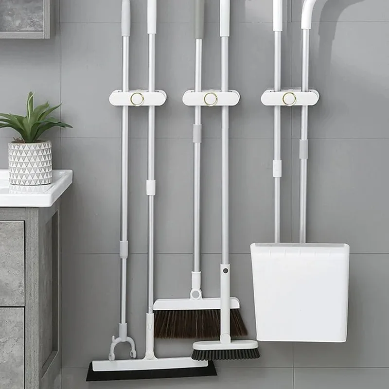 Self-Adhesive Mop Wall Mount Broom Holder Dual Side Mop Racks Broom Gripper for Garage Garden Bathroom Home Kitchen Organizatio