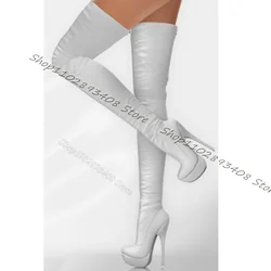 White Platform Elastic Knee Boots Round Toe Solid Stiletto Heels Shoes Stylish Women Autumn Sexy Boots 2023 Zapatos Para Mujere