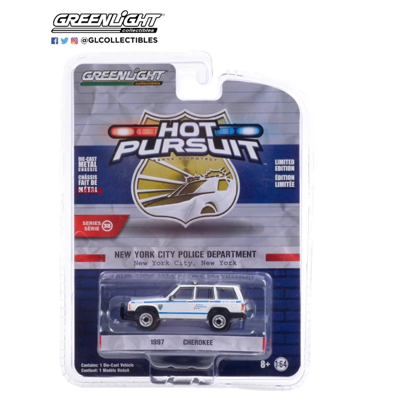 

Литой под давлением Greenlight, масштаб 1:64, модель автомобиля из сплава Cherokee 1997, статическая коллекция, украшенные праздничные игрушки, сувенирный подарок