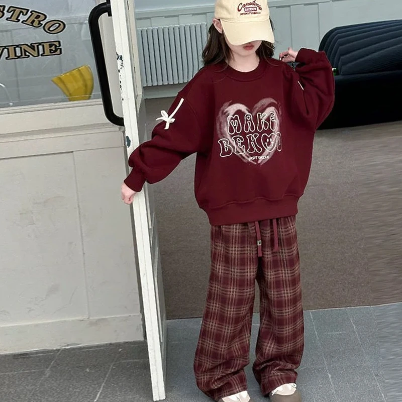 

Girls' Winter 2025 New Arrival Fleece-Lined Thickened Stylish Crewneck Sweatshirt for Older Kids