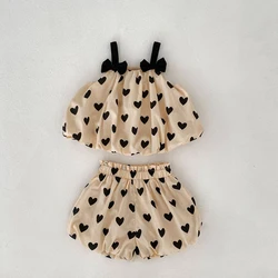 2024 Summer Heart Print Suspender Baby Girls Camisole Shorts Set Tutu Style Cute Infant Suits